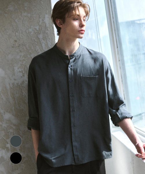 STABLE LINEN STAND COLLAR SHIRTS [2color]