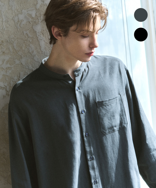 STABLE LINEN STAND COLLAR SHIRTS [2color]