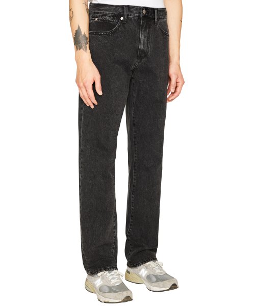 Джинсы stonewash с боковыми вырезами (BLACK)