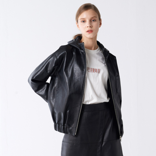 FAKE LEATHER с резинкой HOOD JUMPER черный