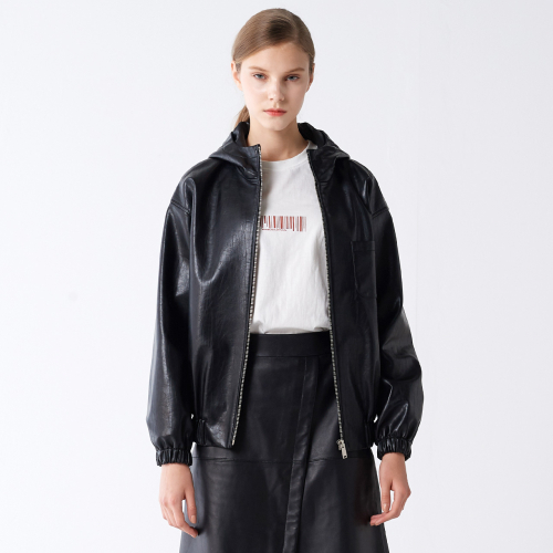 FAKE LEATHER с резинкой HOOD JUMPER черный