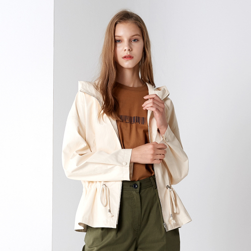 FAKE LEATHER STRING HOOD JUMPER IVORY