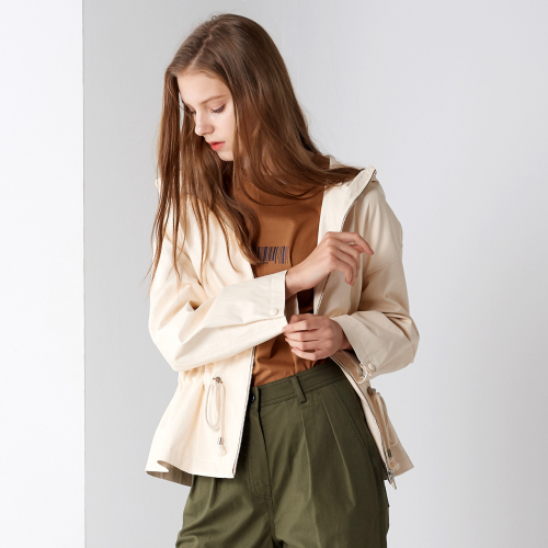 FAKE LEATHER STRING HOOD JUMPER IVORY