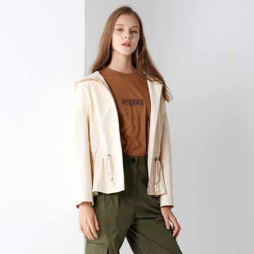 FAKE LEATHER STRING HOOD JUMPER IVORY