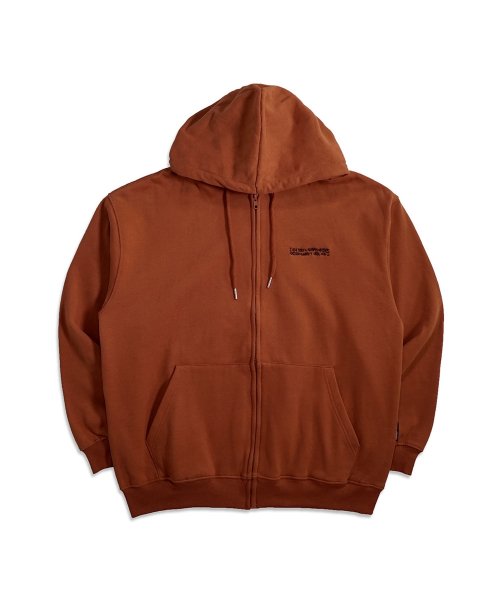 Basic Logo Zip-up Hoodie - BROWN