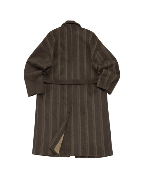 STRIPE COMBINATION WOOL ROBE COAT (Brown)