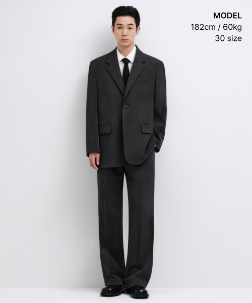 REAL WIDE HIDDEN ELASTIC WAISTBAND SLACKS_CHARCOAL GRAY thumbnail 2
