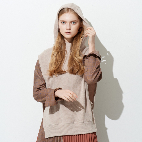 HOODY MUFFLER VEST BEIGE