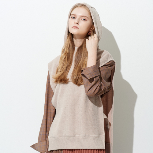 HOODY MUFFLER VEST BEIGE