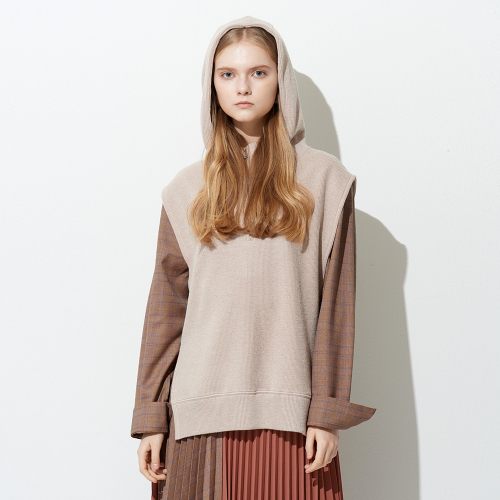 HOODY MUFFLER VEST BEIGE