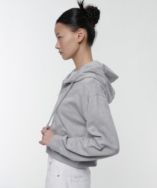 WOMENS CROP HOODED SWEAT ZIP-UP [MEDIUM GREY]