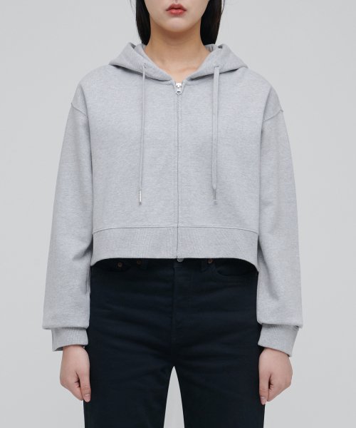 WOMENS CROP HOODED SWEAT ZIP-UP [MEDIUM GREY]
