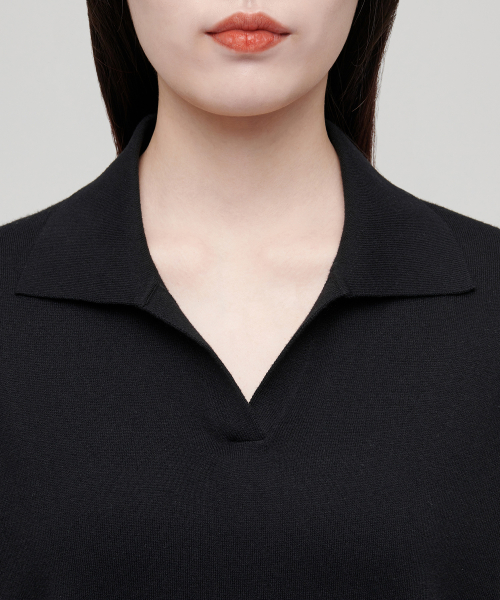 WOMENS SLIT NECK KNITTED POLO SHIRT [чёрный]