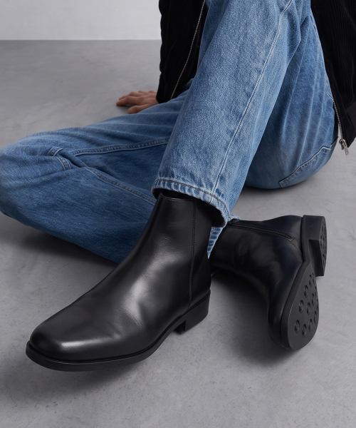 Spencer Cowhide Square Toe Zipper Boots 4cm (CR0034BK) thumbnail 6