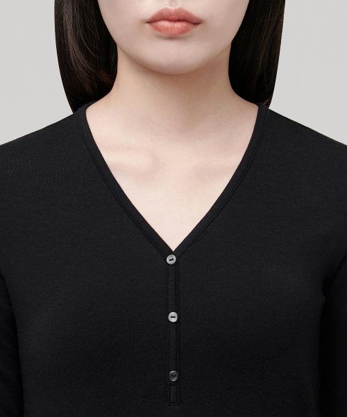 Женская футболка с длинным рукавом и широким воротником, Tencel [Black]