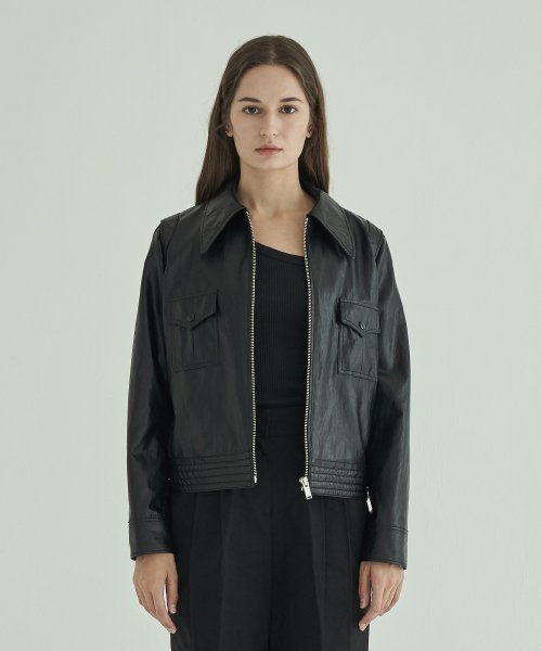 Кожаная куртка с воротником (Black)