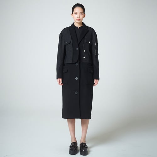 Длинное шерстяное пальто с денимом (Black)