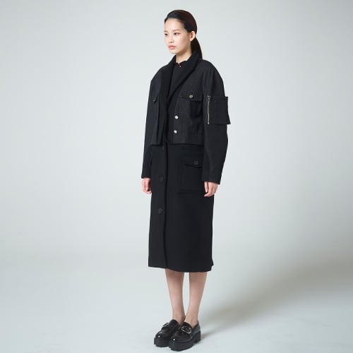 Длинное шерстяное пальто с денимом (Black)
