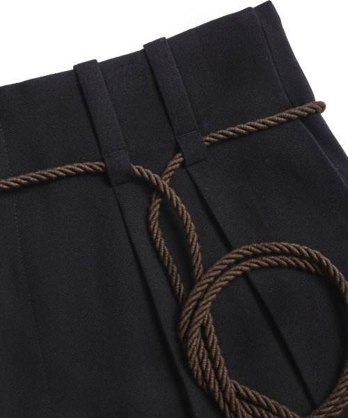 Брюки с двумя складками и веревкой (Black)