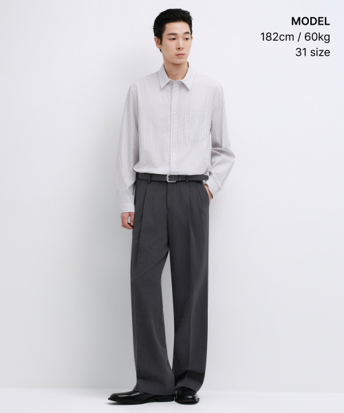 REAL WIDE HIDDEN ELASTIC WAISTBAND SLACKS_MEDIUM GRAY thumbnail 2
