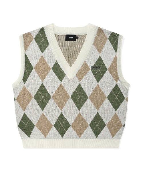 Argyle Knit Vest (Cream) - MUSINSA