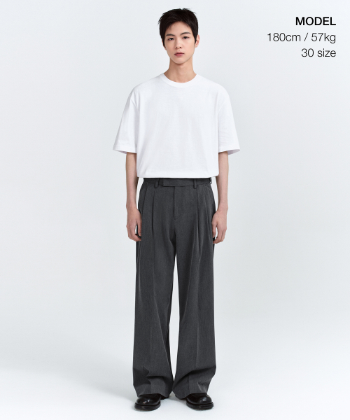 SUPER WIDE HIDDEN BANDING SLACKS средний-серый