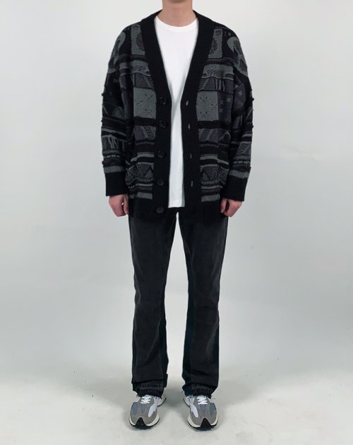 Оверсайз кардиган с узорами (Black Grey)
