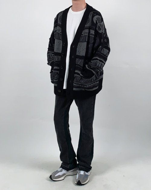 Оверсайз кардиган с узорами (Black Grey)