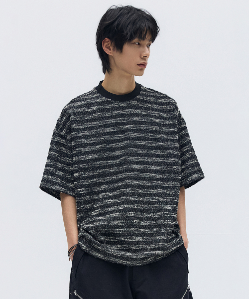 MIXED BOUCLE KNIT HALF SLEEVE чёрный