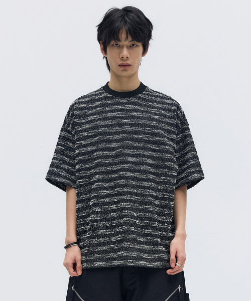 MIXED BOUCLE KNIT HALF SLEEVE чёрный