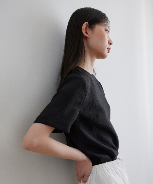 CRACK HALF SLEEVES BLOUSE_BLACK