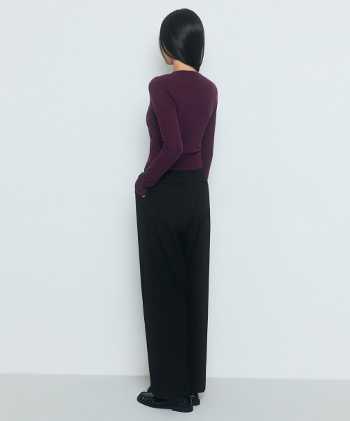 Women's Waistbandless Wide Slacks [Black] thumbnail 4