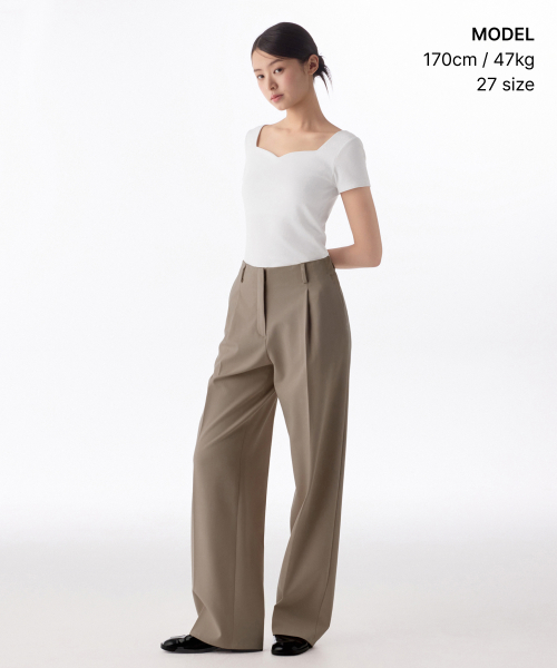 Women's Waistbandless Wide Slacks [Dusty Beige] thumbnail 2