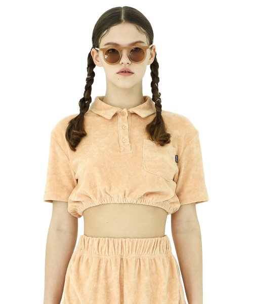 Terry crop top Ivory/Peach/Olive