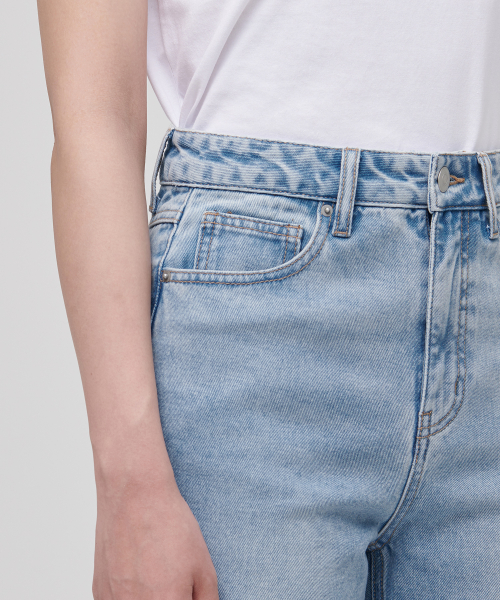 WOMENS SLASH LOOSE STRAIGHT DENIM PANTS [LIGHT INDIGO] thumbnail 5