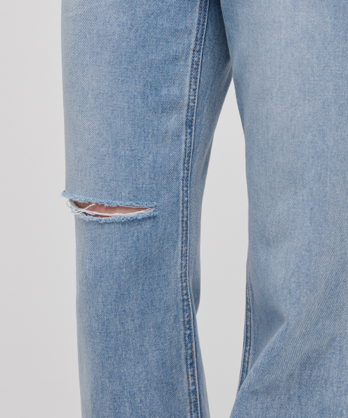WOMENS SLASH LOOSE STRAIGHT DENIM PANTS [LIGHT INDIGO] thumbnail 6
