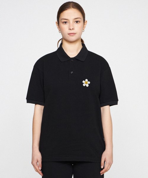 [UNISEX] Поло с вышивкой цветы_Black