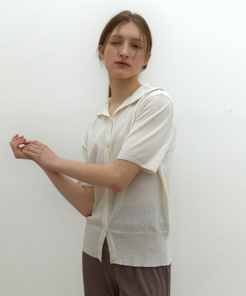 21SR OBLONG COLLAR KNIT CARDIGAN PEAL CREAM