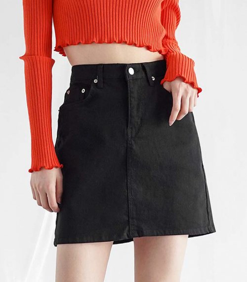 Black denim skirt 2025 with red stripe