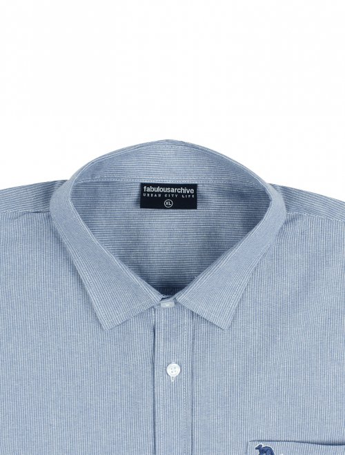 Рубашка UNISEX полуоверсайз в полоску с вышивкой Light Blue (FCB3SH305M)