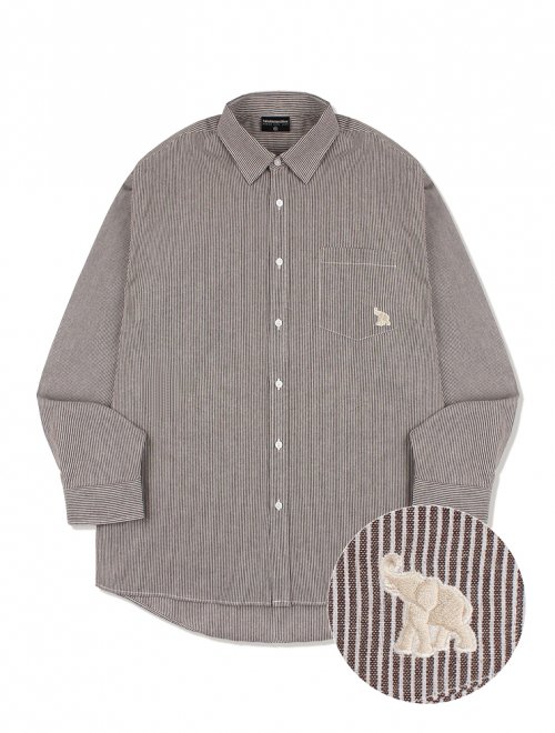Рубашка UNISEX полуоверсайз в полоску с вышивкой Brown (FCB3SH306M)