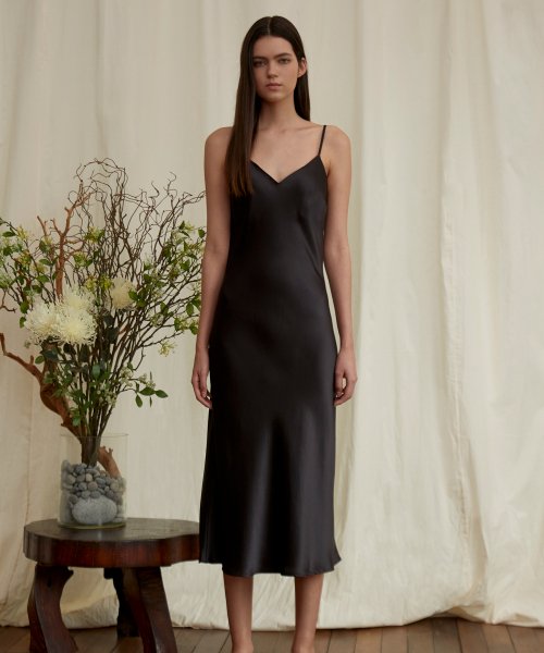 Kate Silk Slip Dress - Onyx