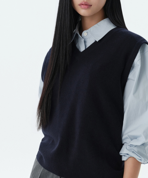 WOMENS LAMBSWOOL KNIT VEST [NAVY] thumbnail 6
