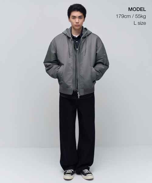 Оверсайз бомбер MA-1 со съемным капюшоном (Medium Grey)