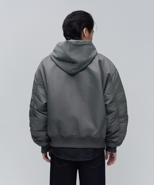 Оверсайз бомбер MA-1 со съемным капюшоном (Medium Grey)