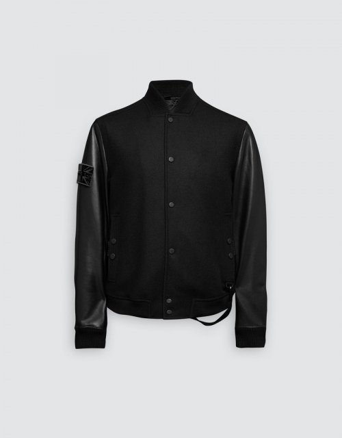 Кожаная куртка леттерман (Black/Black/Black)