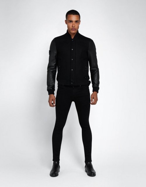 Кожаная куртка леттерман (Black/Black/Black)
