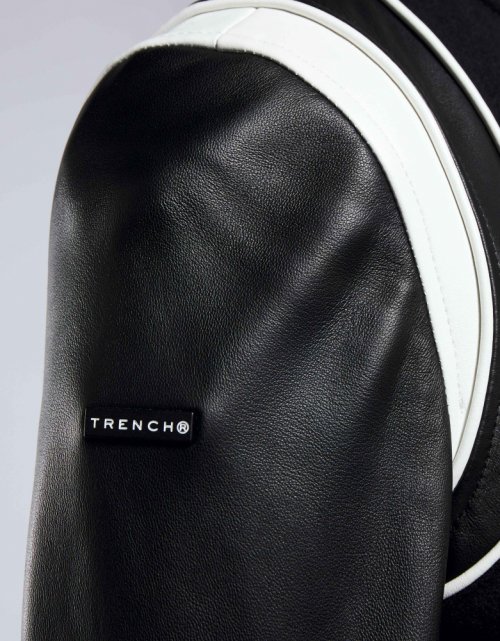 Кожаный бомбер (Black/Black/White)