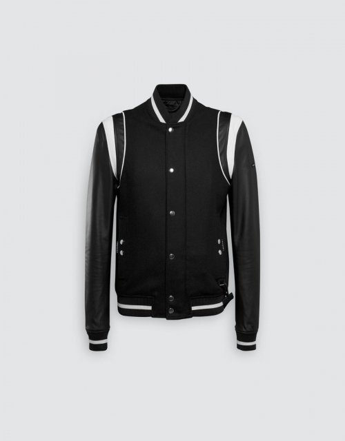 Кожаный бомбер (Black/Black/White)