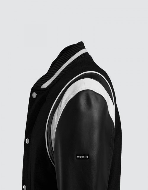 Кожаный бомбер (Black/Black/White)